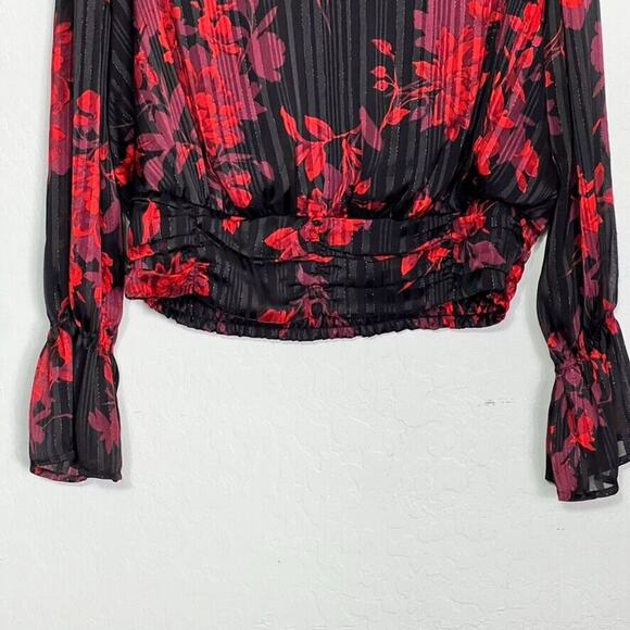 Lane Bryant Dress Shirt 16 Classic Black And Red Floral Flirty Cropped - Picture 7 of 13